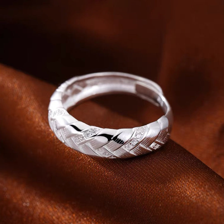 1pcs 990 Sterling Silver Braided Wheat Open Ring, Minimalist Chic Style, For Daily Wear & Casual Office Outfits