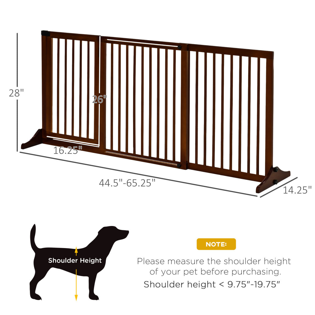 Freestanding Length Adjustable Wooden Pet Gate With Lockable Door 3 Panels, Brown