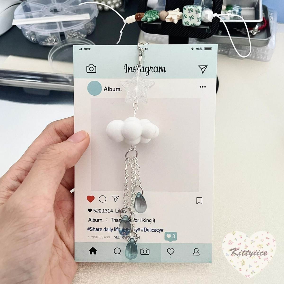 Girl Heart Ins Style Handmade Beaded Mobile Phone Charm