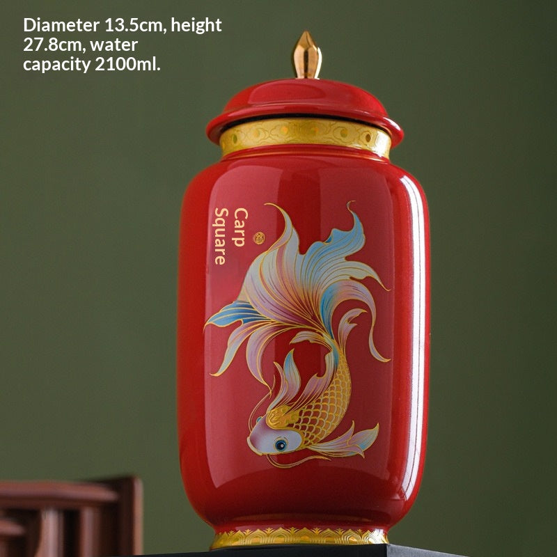 Chinese-style Retro Tea Canister With Carp Design Sealed Container