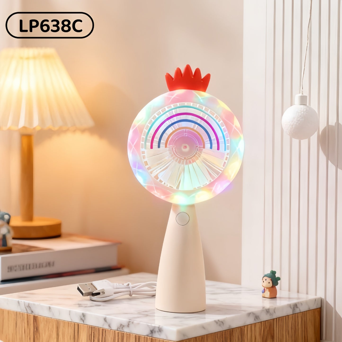 Outdoor Travel Student Cartoon LED Fill Light Handheld Portable USB Charged Fan