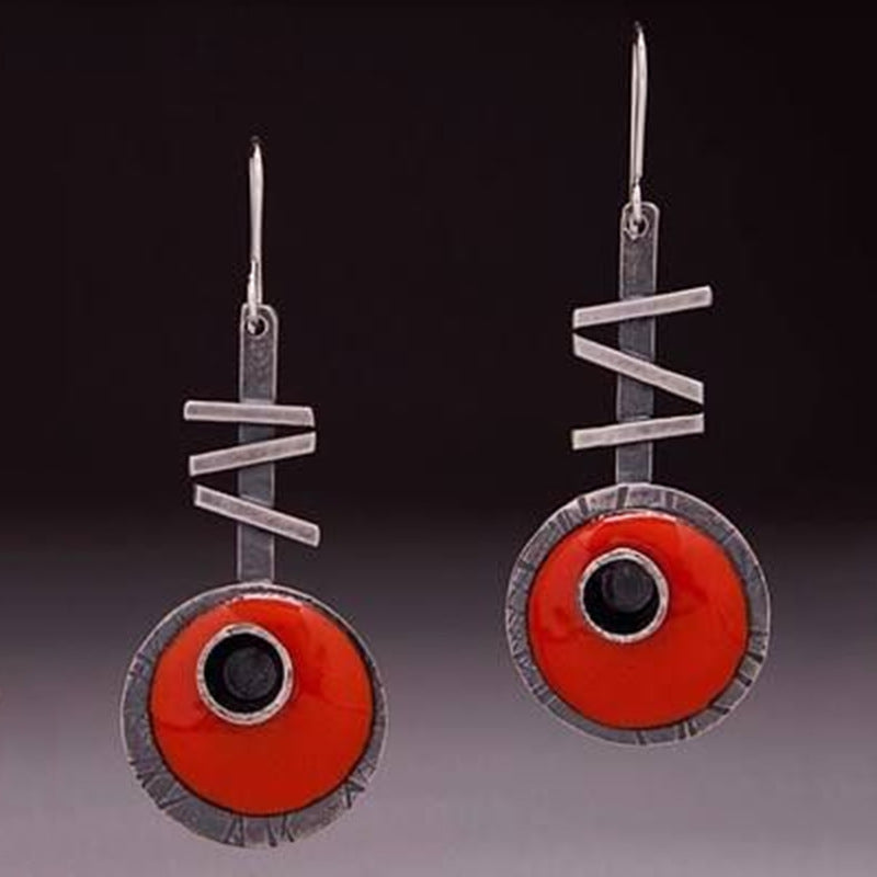 Creative Best-Selling Asymmetric Graffiti Antique Red Copper Earrings