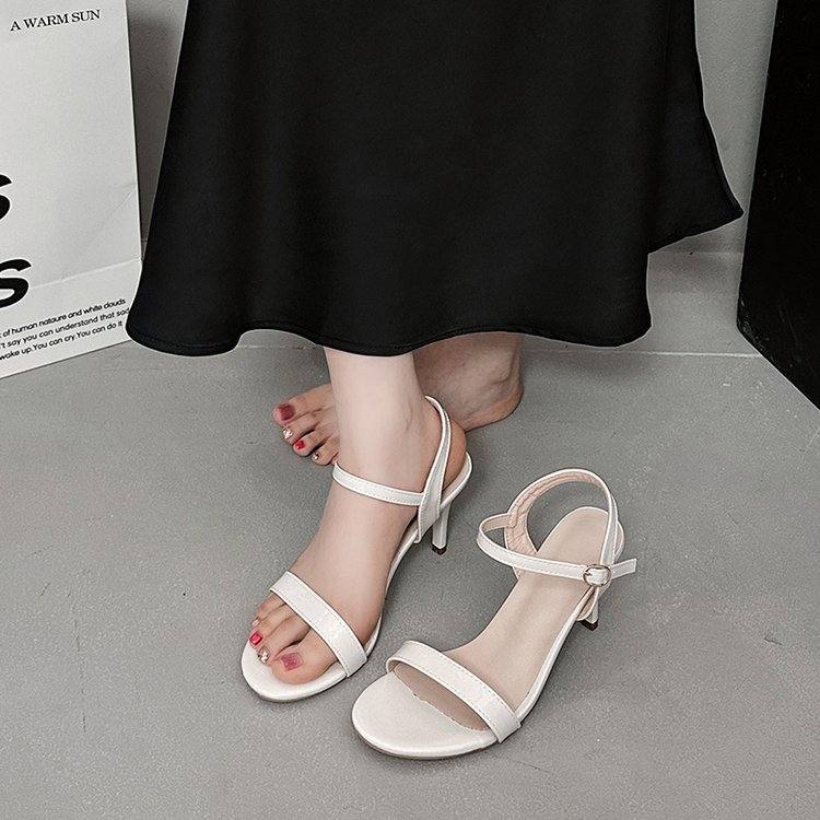 Women Summer New Open Toe High Heel Sandals, Single Strap Buckle Elegant Thin Heel Shoes For Outdoor Wear
