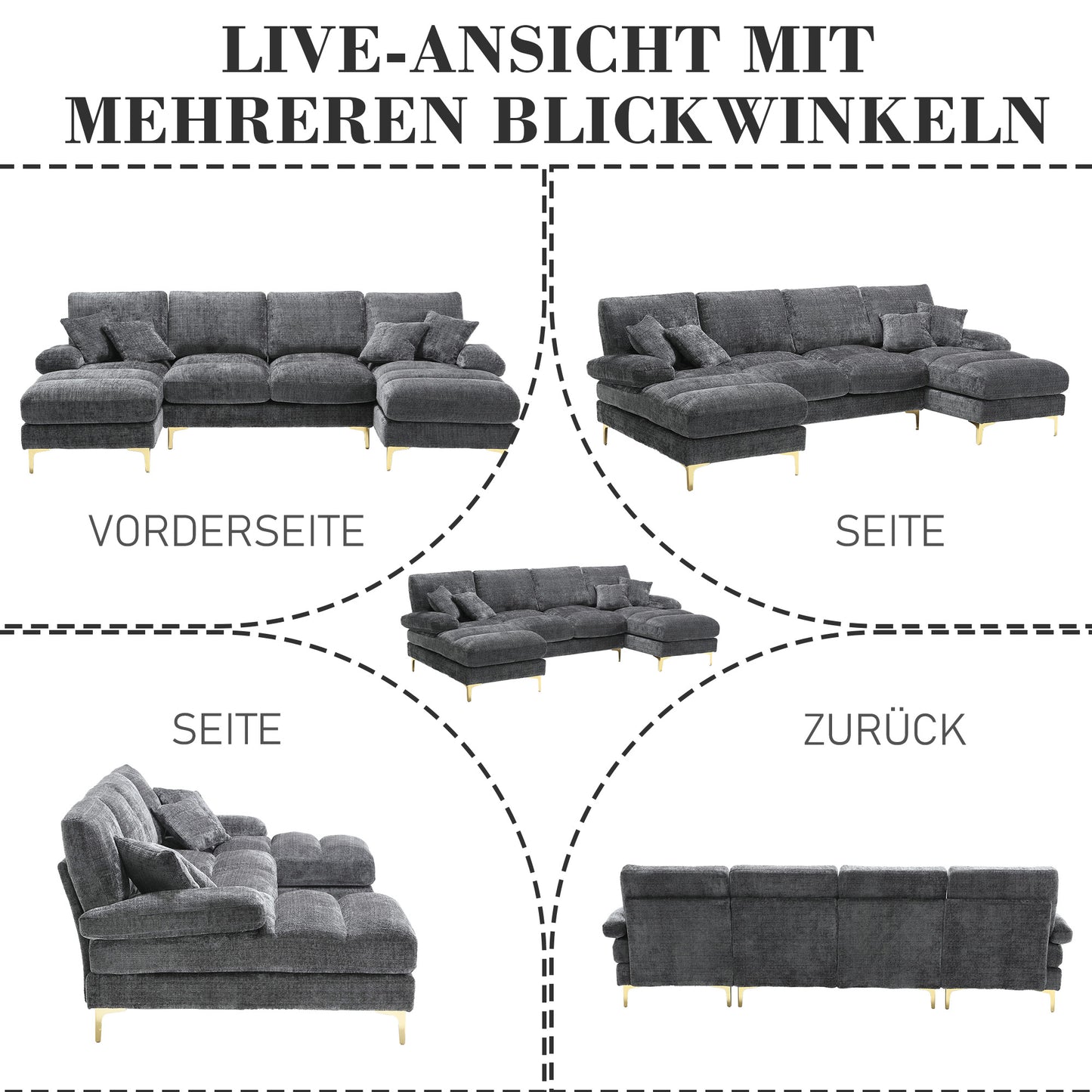 Old SKU W1880S00028 Modern Large Chenille U-Shape Sectional Sofa With Double Reclining Seats For Living Room Bedroom Office Apartment Villa Living Room Home By The Fireplace