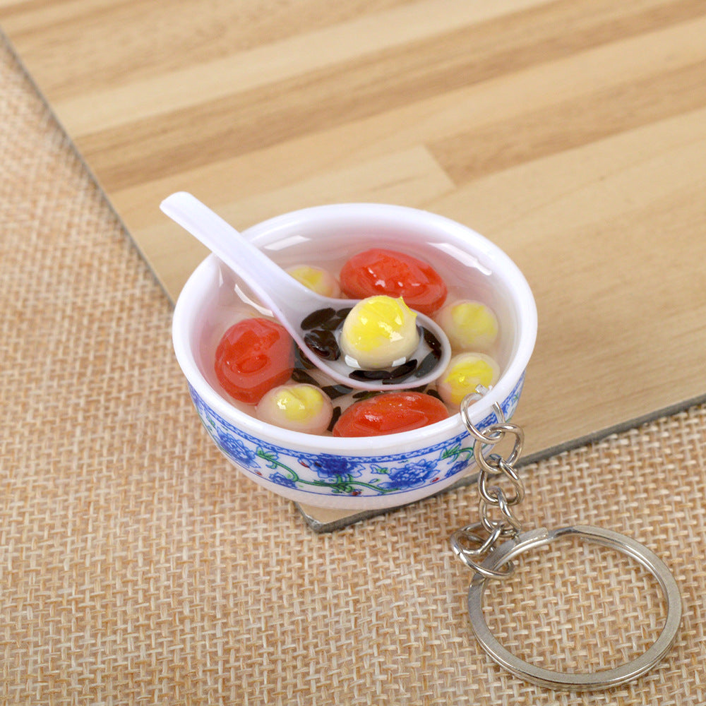 Artificial Food Pendant PVC Egg Noodle Keychain