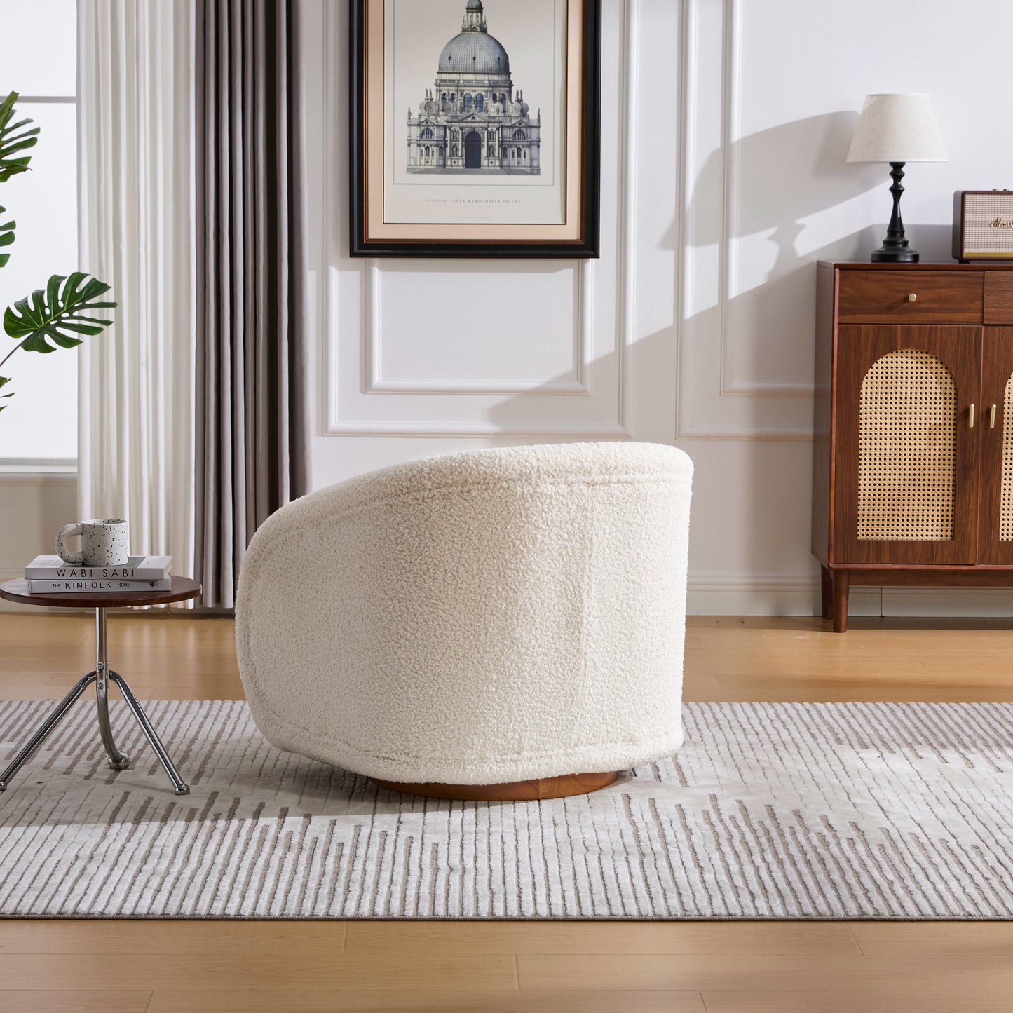 Swivel Accent Chair, 360 Degree Swivel Barrel Chair With Teddy Upholstery, Comfy Pumpkin Shaped Swivel Chair For Living Room, Bedroom, Or Office