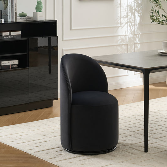 Set Of 1 Upholstered Kitchen & Dining Room Barrel Chair, Mid Century Modern Round Velvet Dining Chair, 360 Degree Swivel Comfy Armless Accent Makeup Vanity Side Chair For Bedroom Living Room