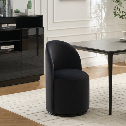 Set Of 1 Upholstered Kitchen & Dining Room Barrel Chair, Mid Century Modern Round Velvet Dining Chair, 360 Degree Swivel Comfy Armless Accent Makeup Vanity Side Chair For Bedroom Living Room