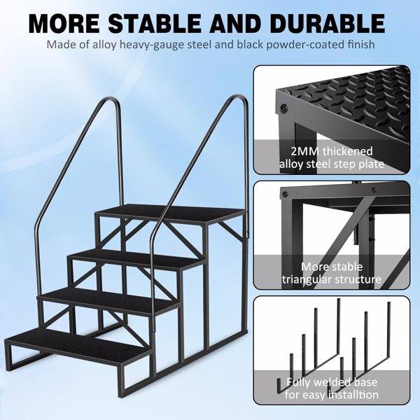 Swimming Pool Ladder Above Ground, RV Steps With Handrail, Heavy Duty Pool Step Hot Tub Steps, 660 Lbs Weight Capacity Camper Step Stool Mobile Home Stair For Getting High  4 STEP, 2 HANDRAIL