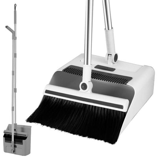 Broom Folding Dustpan Set Combination Household Broom Wiper Blade Hair Sweeping-124cm-D Gray. 6-section Pole