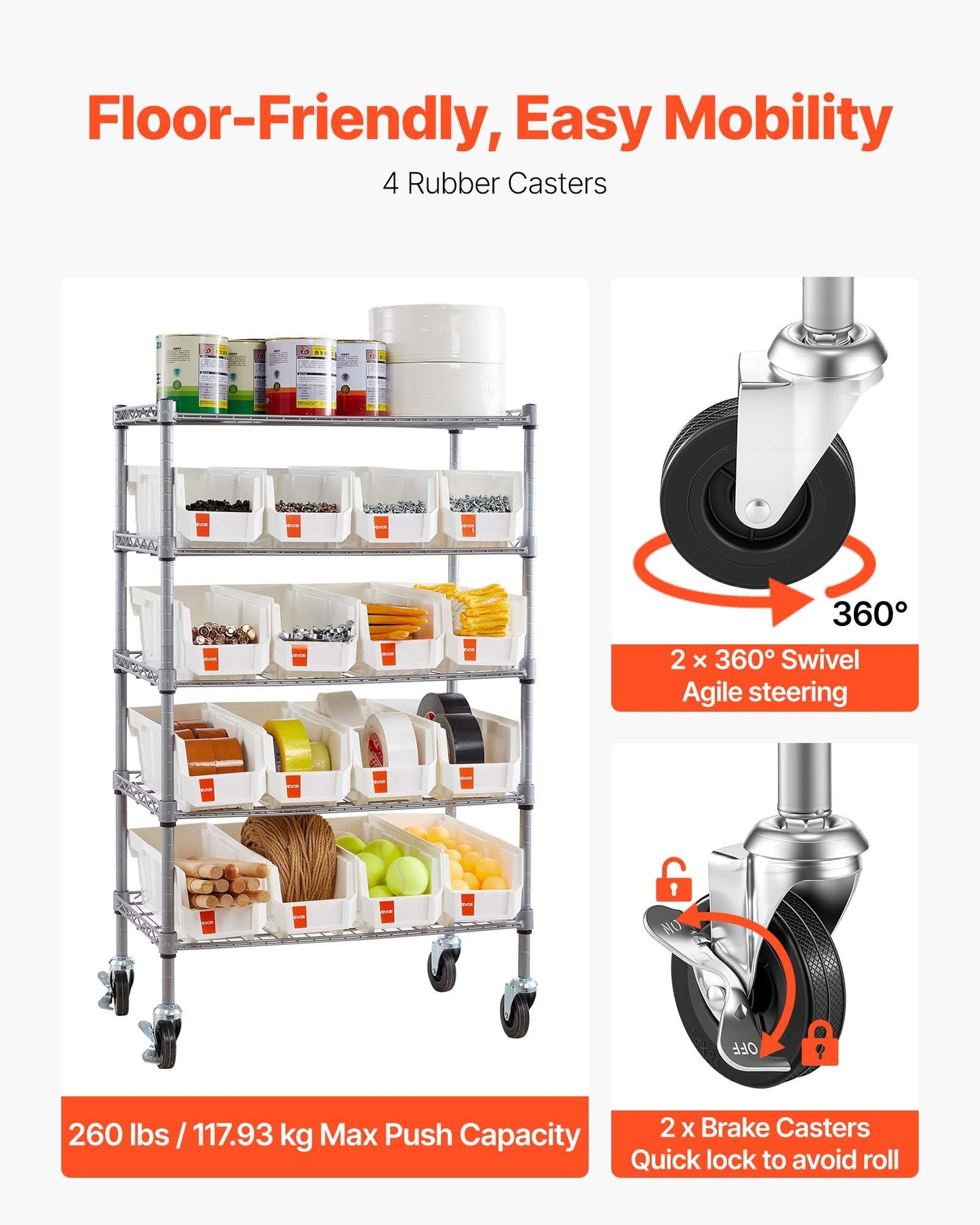 5-Tier Rolling Bin Storage Rack, 16 Organizer Bins, Bin Rack Storage Steel Wire Shelving System With Wheels, Mobile Tool Organizer For Garage, Warehouse, Office, Restaurant, Classroom, Kitchen
