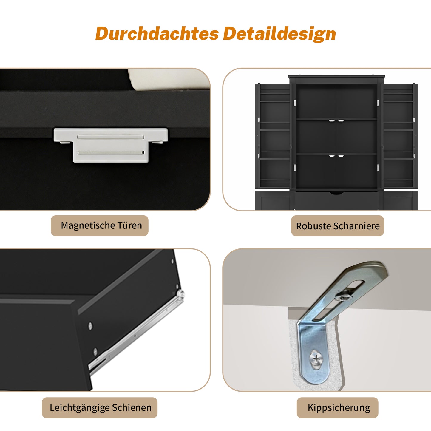 Kitchen Cabinet, Multifunctional Tall Cabinet, Sideboard With Two Shelf Doors, Storage Compartments And Internal Drawer, 182 X40 X75, Suitable For Kitchen, Dining Room And Living Room.