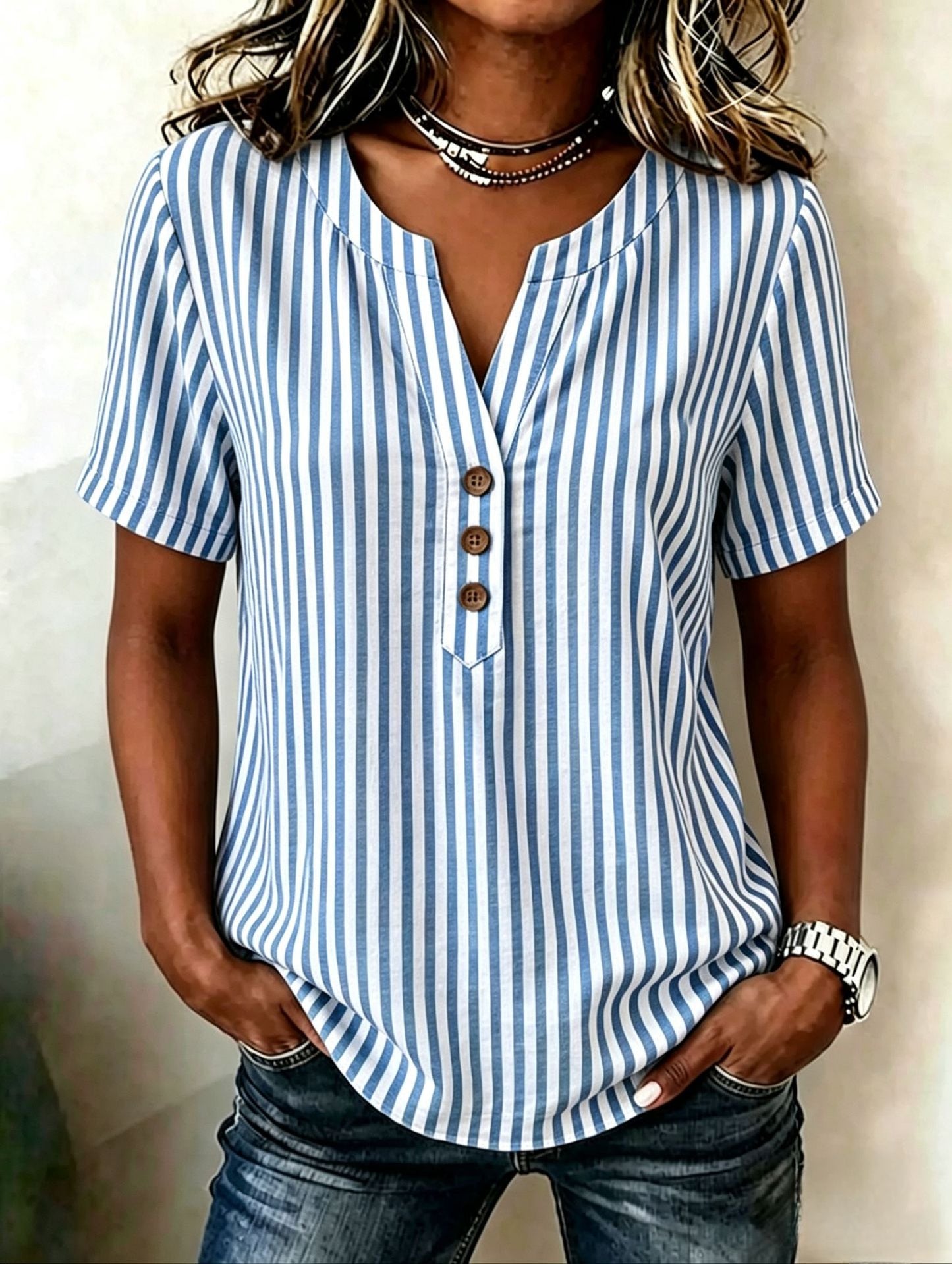 Simple And Chic Striped Short-sleeve Fashion Shirt