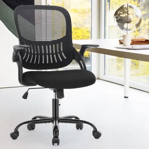 Office Mid Back Ergonomic Mesh Computer Desk Larger Seat Executive Height Adjustable Swivel Task Chair With Lumbar Support