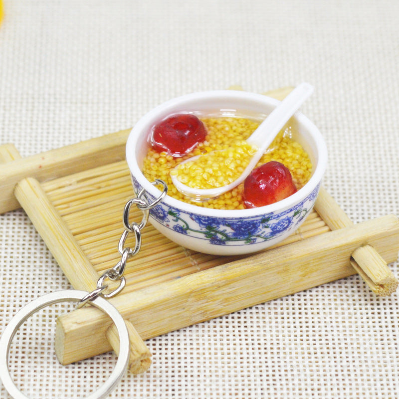 Artificial Food Pendant PVC Egg Noodle Keychain