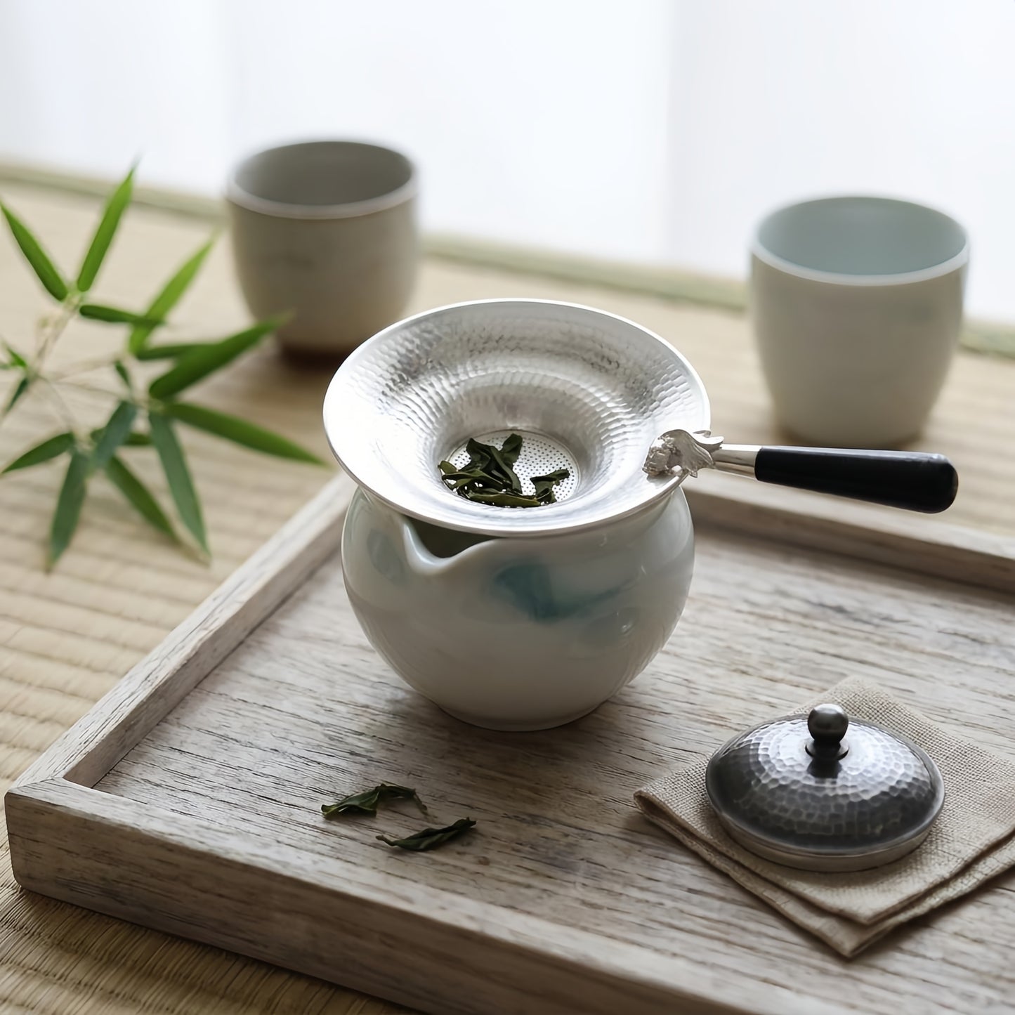 Pure 999 Fine Silver Handcrafted Silver Hammered Tea Strainer with Ornamental Fish Handle - Handicraft