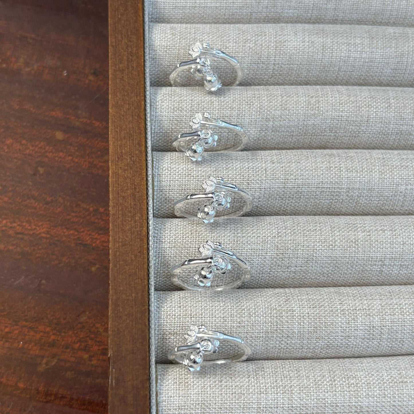 1pc 999 Sterling Silver Bamboo & Lily Of The Valley Charm Open Ring, Fresh Chinese Style, Perfect For Daily & Valentine's Gift