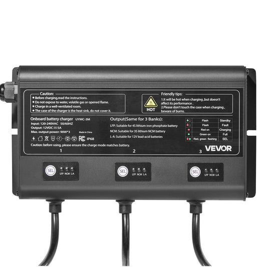 3-Bank 5A 12V Smart Marine Battery Charger Onboard IP68 Waterproof Boat RV Yacht