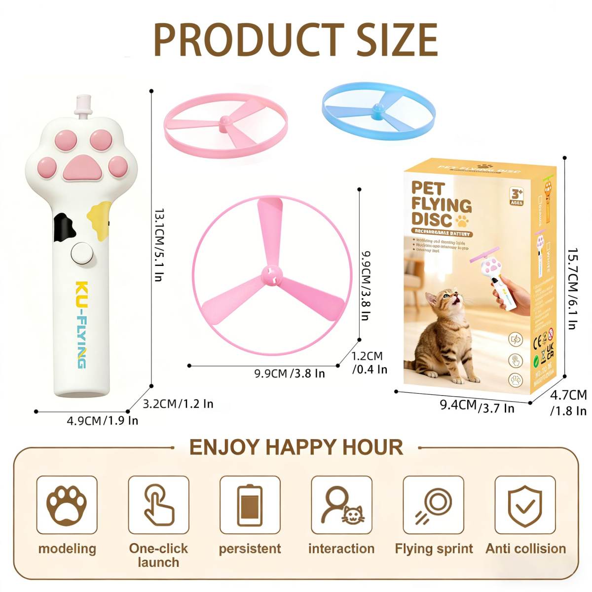 Cat Fetch Toy Launcher,Flying Disc Launcher Toy Rechargeable With 6 Flying Discs,Flying Cat Toy Disc Launcher For Kitten Dog Playing Interactive Hunting Tracking Toys For Outdoor Indoor