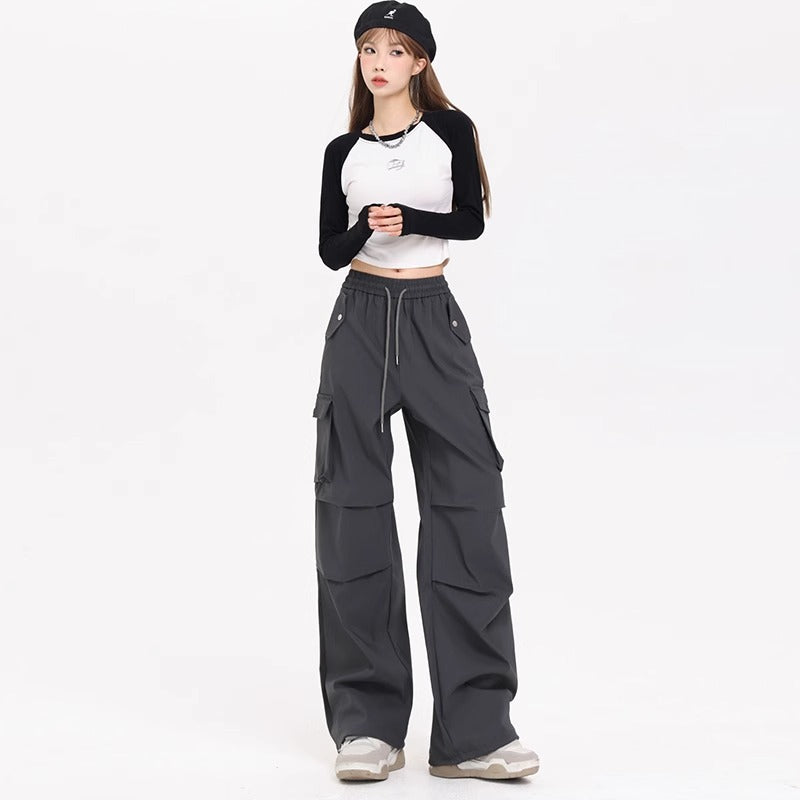 Korean Style Niche Drapey Cargo Pants For Women