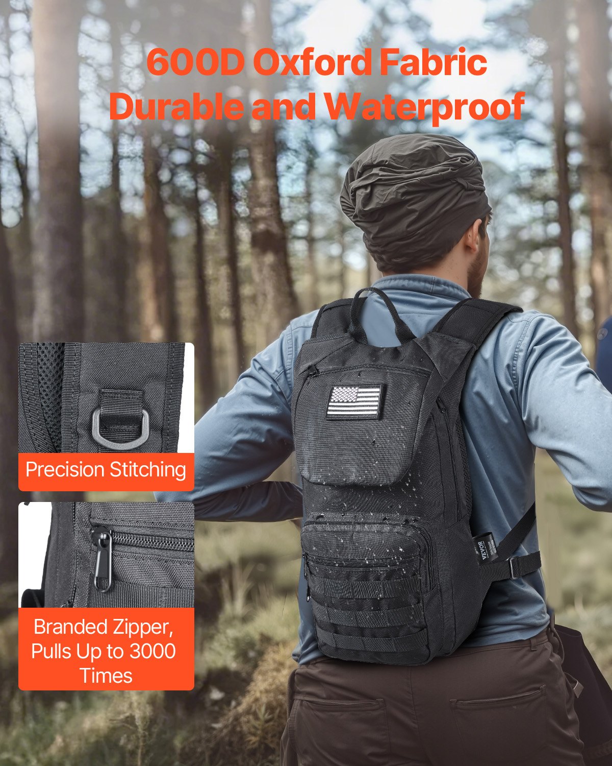 Hydration Backpack, Water Backpack With 3L TPU Water Bladder, Tactical Molle Hiking Hydration Pack With Storage For Men Women, Hydro Water Daypack For Hiking Running Cycling Camping
