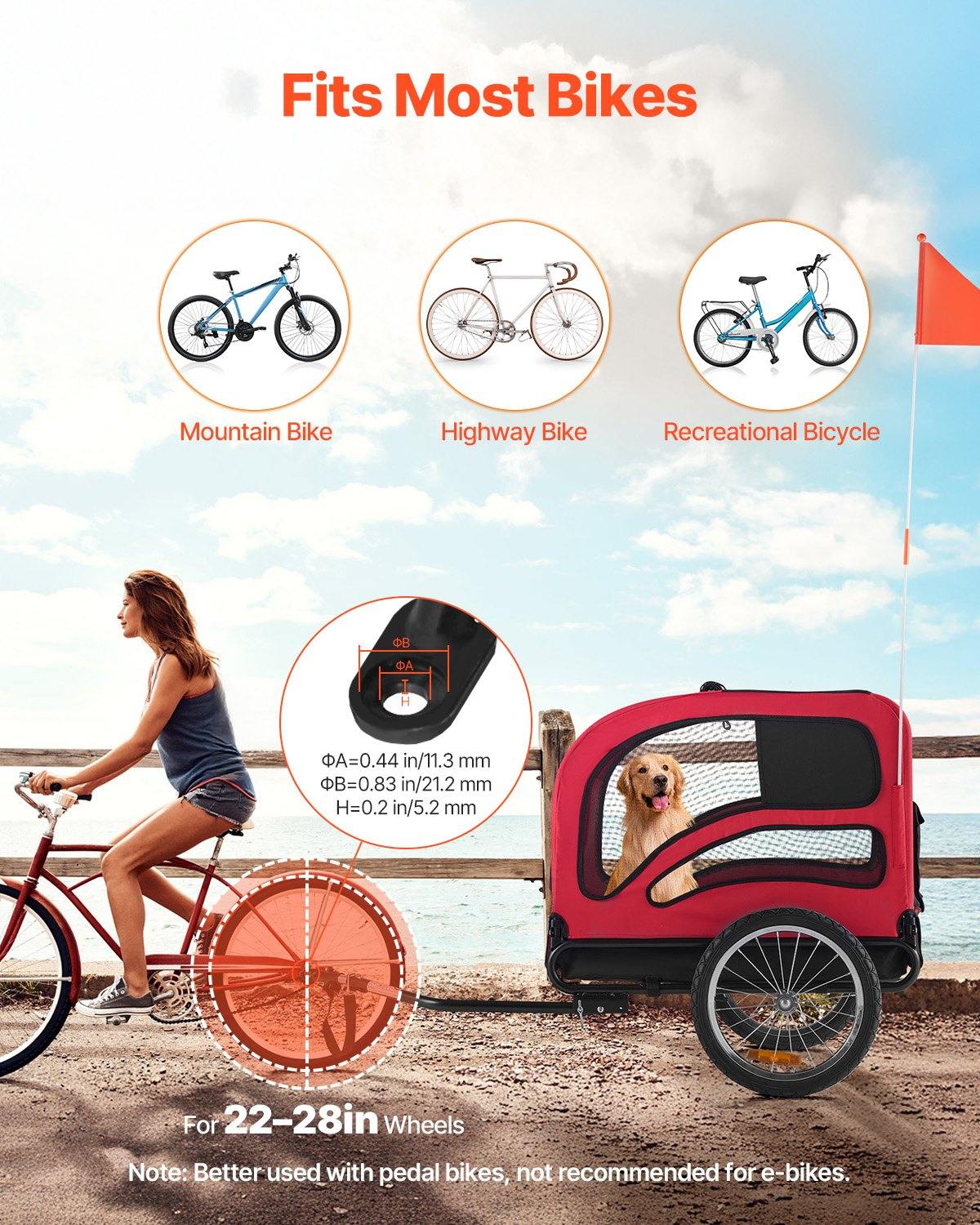 Dog Bike Trailer, Supports Up To 100 Lbs, Pet Cart Bicycle Carrier For Small & Large Dogs, Easy Folding Frame With Quick Release Wheel, Universal Bicycle Coupler, Reflector, Flag, Internal Leash