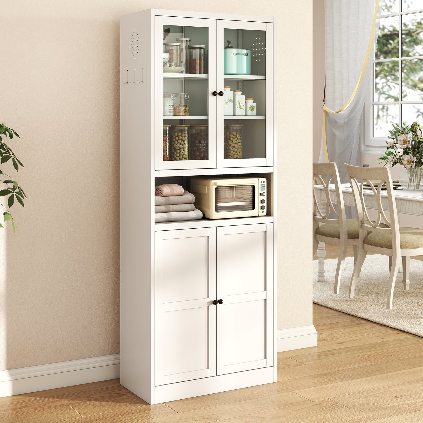 Metal Kitchen Pantry Cabinet - 72  Tall Storage With Adjustable Shelves  White , Heavy Duty Stainless Steel Frame, Freestanding Cabinet For Kitchen Pantry Bathroom