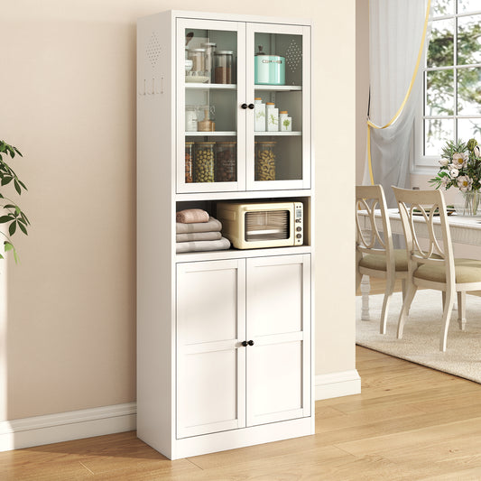 Metal Kitchen Pantry Cabinet - 72  Tall Storage With Adjustable Shelves  White , Heavy Duty Stainless Steel Frame, Freestanding Cabinet For Kitchen Pantry Bathroom