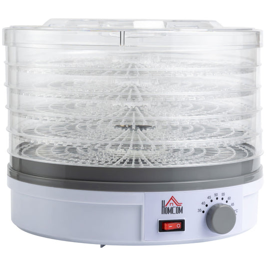 5 Tier Food Dehydrator, 245W Food Dryer Machine With Adjustable Temperature Control For Drying Fruit, Meat, Vegetable, Jerky And Pet Treat, White