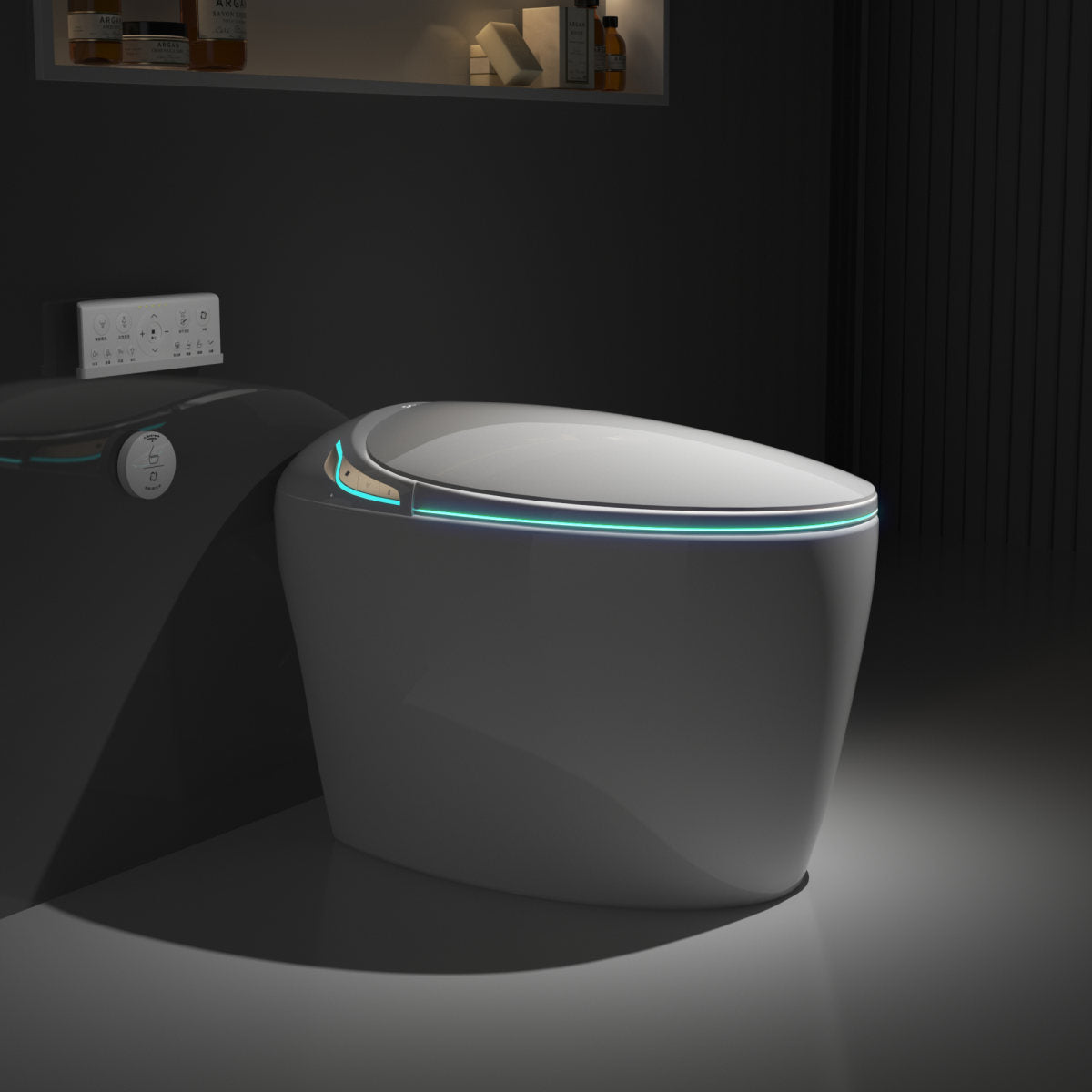 Unique Smart Toilet With Bidet Built In, Intelligent One Piece Toilet For Modern Bathroom, Auto Open Close Seat, Foot Sensor, LED Display,Night Light, Warm Water & Dryer,White