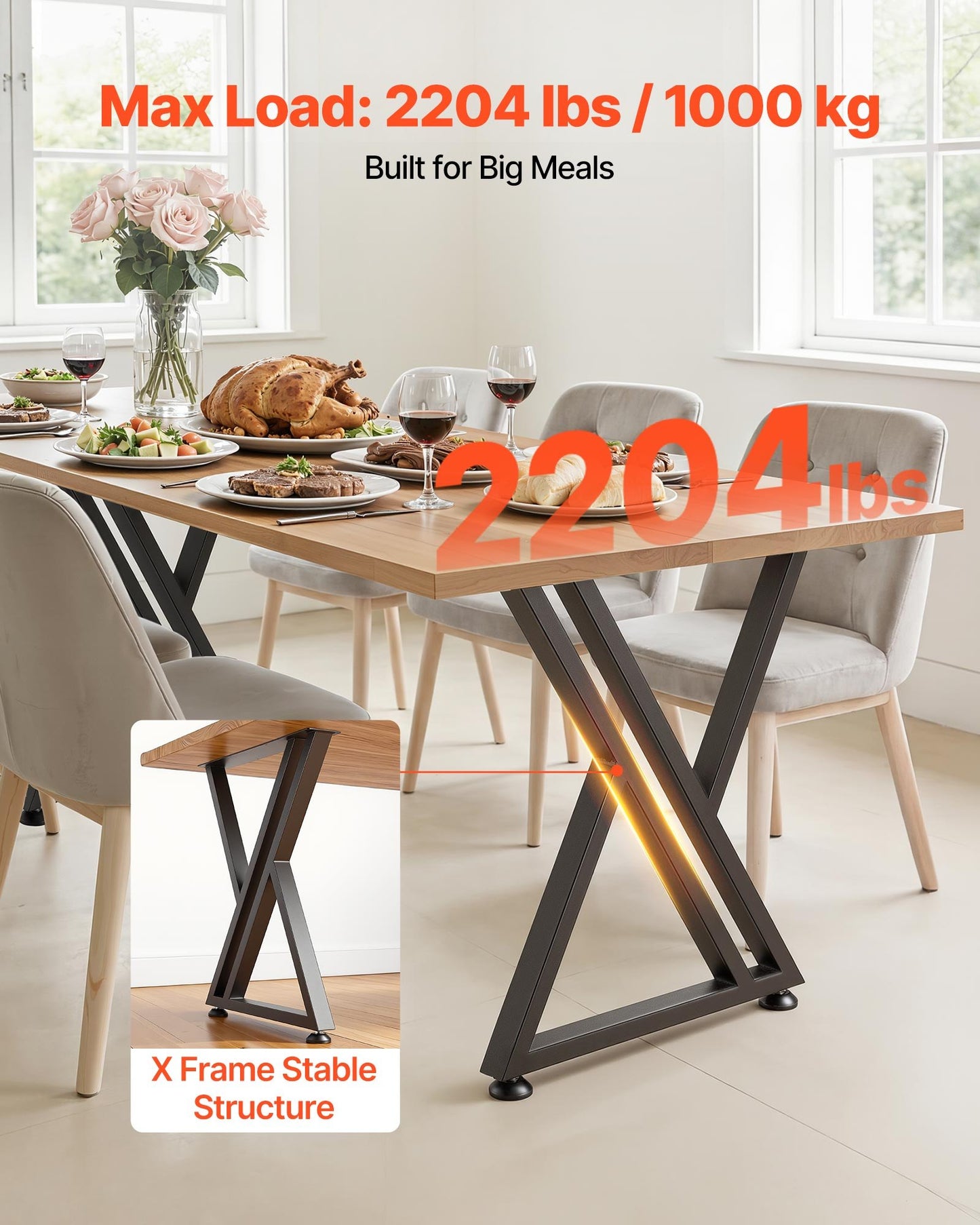 Table Legs, 29.1" H X 24" W Steel Furniture Legs, 2204 Lbs Max Load Heavy Duty, Easy Installation, Sturdy & Stable For Home Office Desk DIY, Coffee Dinner Bar Tables, Workbench,Set Of 2, Black
