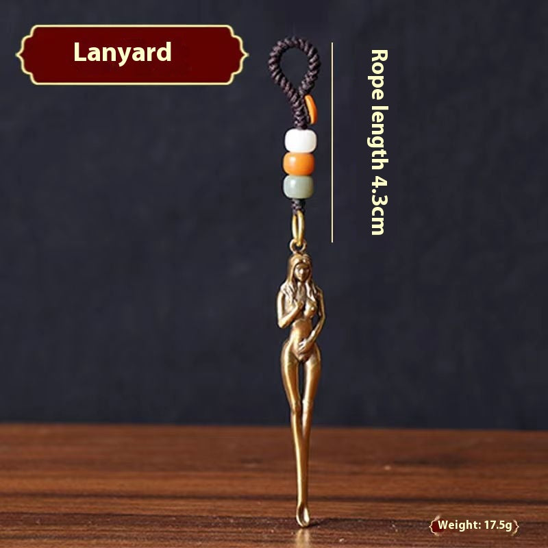 Brass Ear Pick Three-dimensional Beauty Ear Pick Creative Handicraft Car Key Pendant