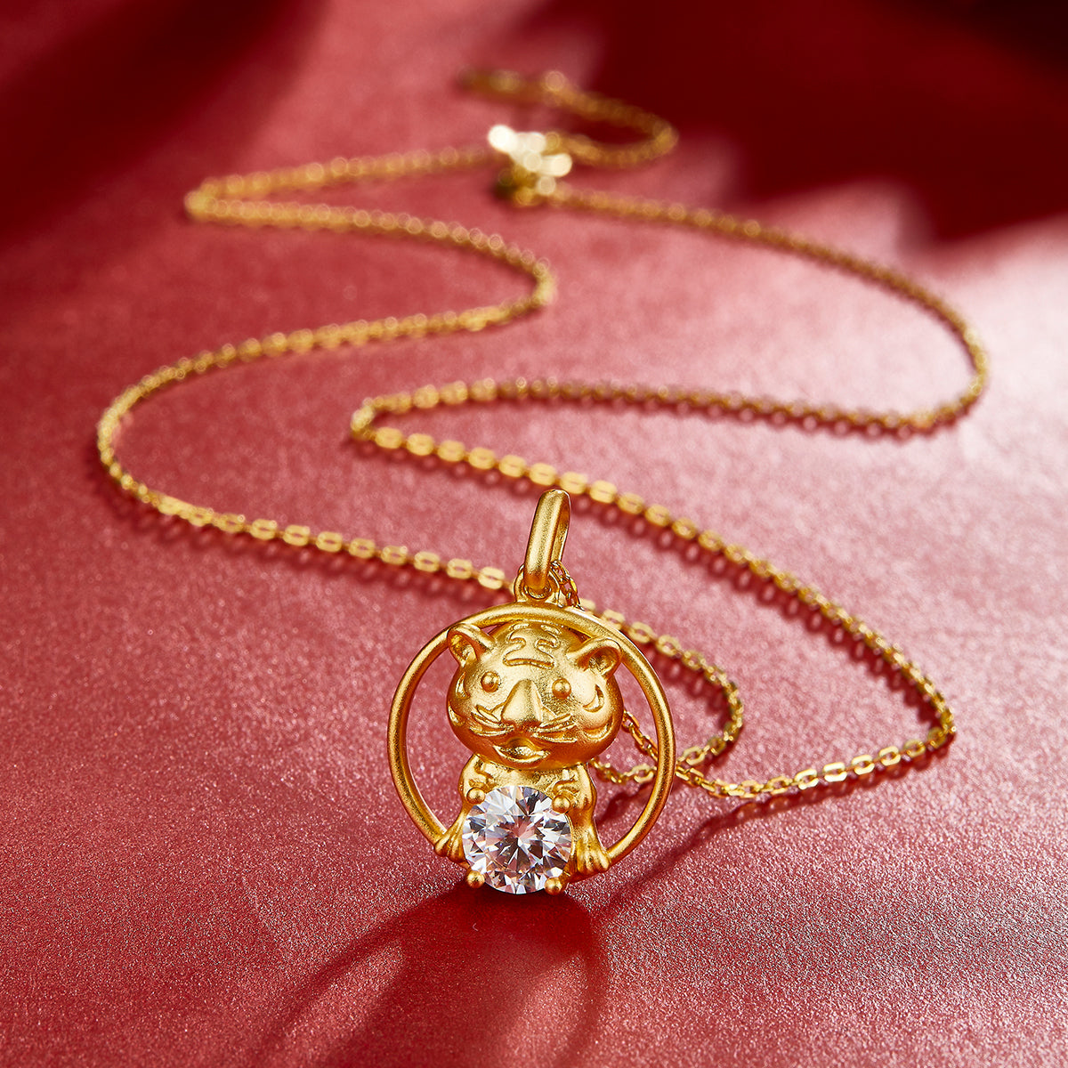 S925 Sterling Silver Gold Plated 1ct D Color VVS1 Moissanite Tiger Necklace 5g Chinese Zodiac Benmingnian Gift GRA Certified Gift Box