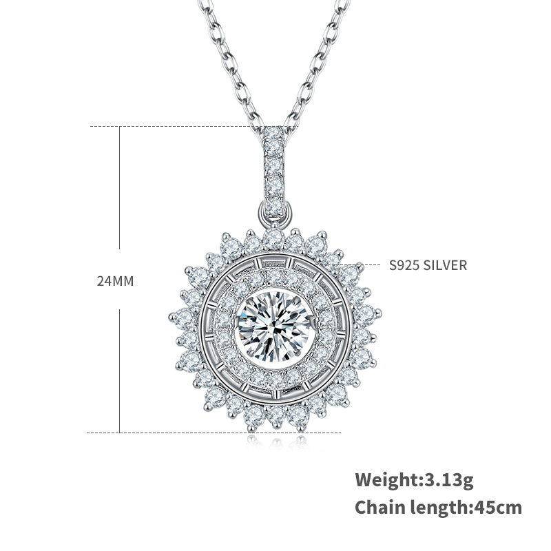 S925 Sterling Silver 0.5ct D Color VVS1 Moissanite Sunburst Halo Necklace 45cm Platinum Plated GRA Certified Gift Box