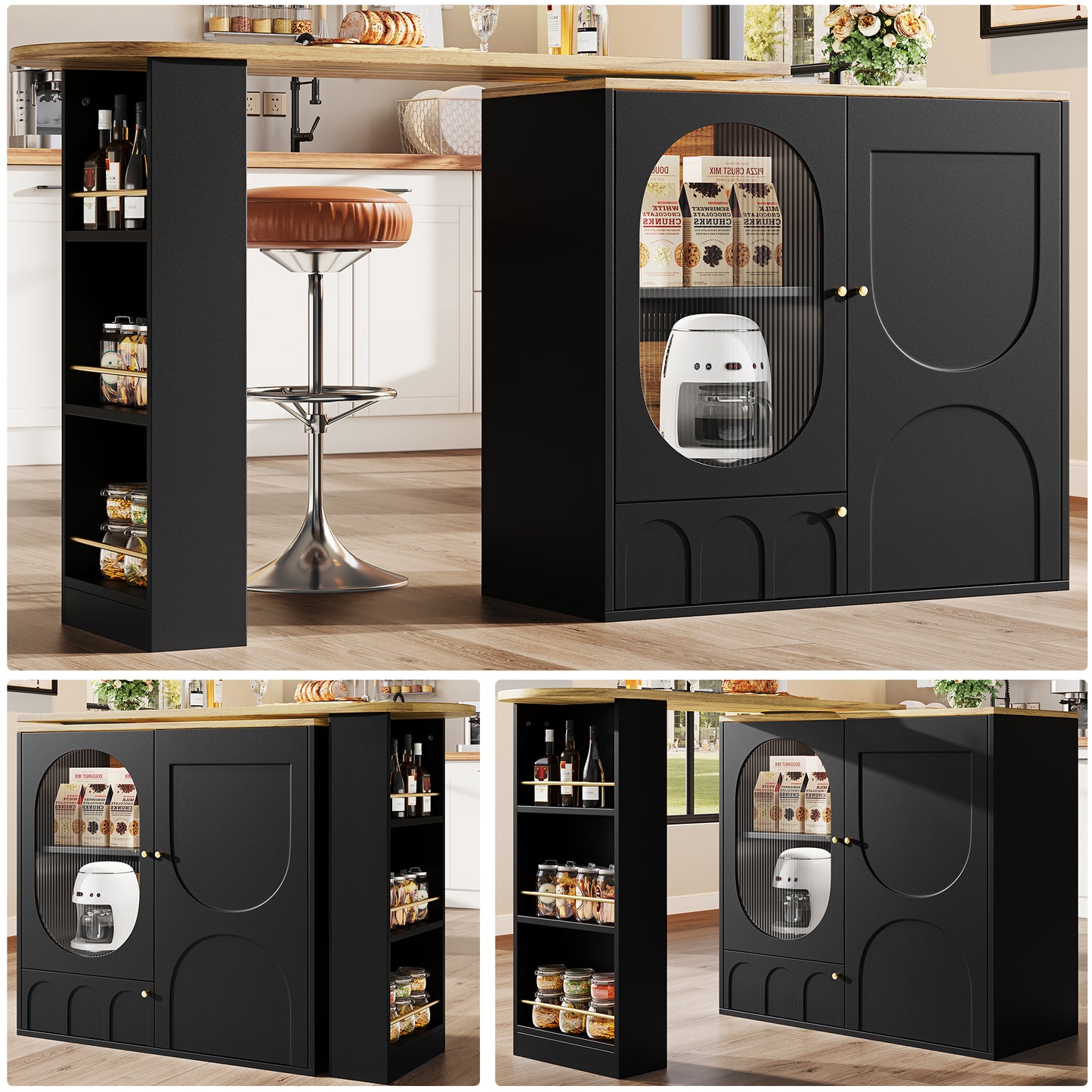 A 360 Rotating Bar Table, Stand Table  Body 138 X 39 X 102 Cm, Coffee Bar Furniture, Rotating Dining Table With Storage Space, Kitchen Island, Three Doors With Door Shelves, Detachable Partition Wal