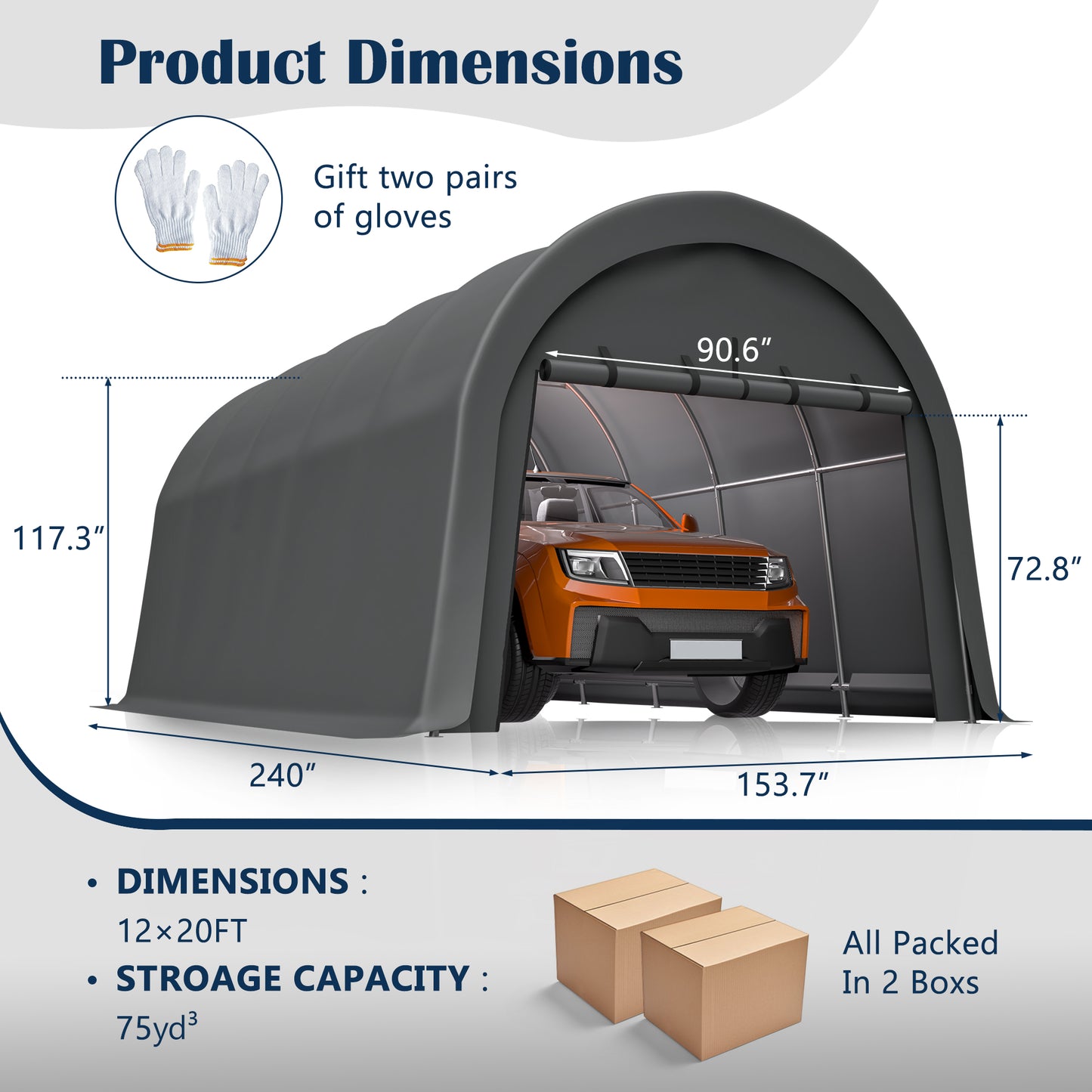 Heavy-Duty 12x20 FT Carport Canopy, Commercial-Grade Steel Frame Portable Garage, Wind And Snow Resistant, Waterproof Outdoor Storage Shed For Trucks, Cars, Boats, Equipment