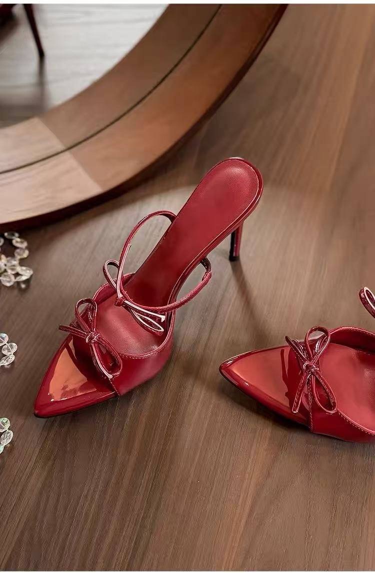 Women's Pointed Toe Sandals, Thin Heel Mules With Ankle Strap, Breathable Fashion Dress Shoes For Summer Outdoor Wear