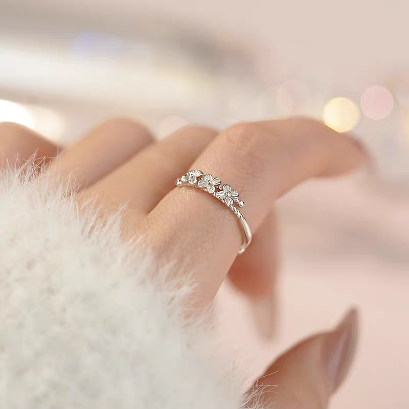 1pc 999 Sterling Silver Three Flower Twist Open Ring, Sweet & Delicate Style, Perfect For Daily, Dating & Gifting, Ideal Valentine's Gift