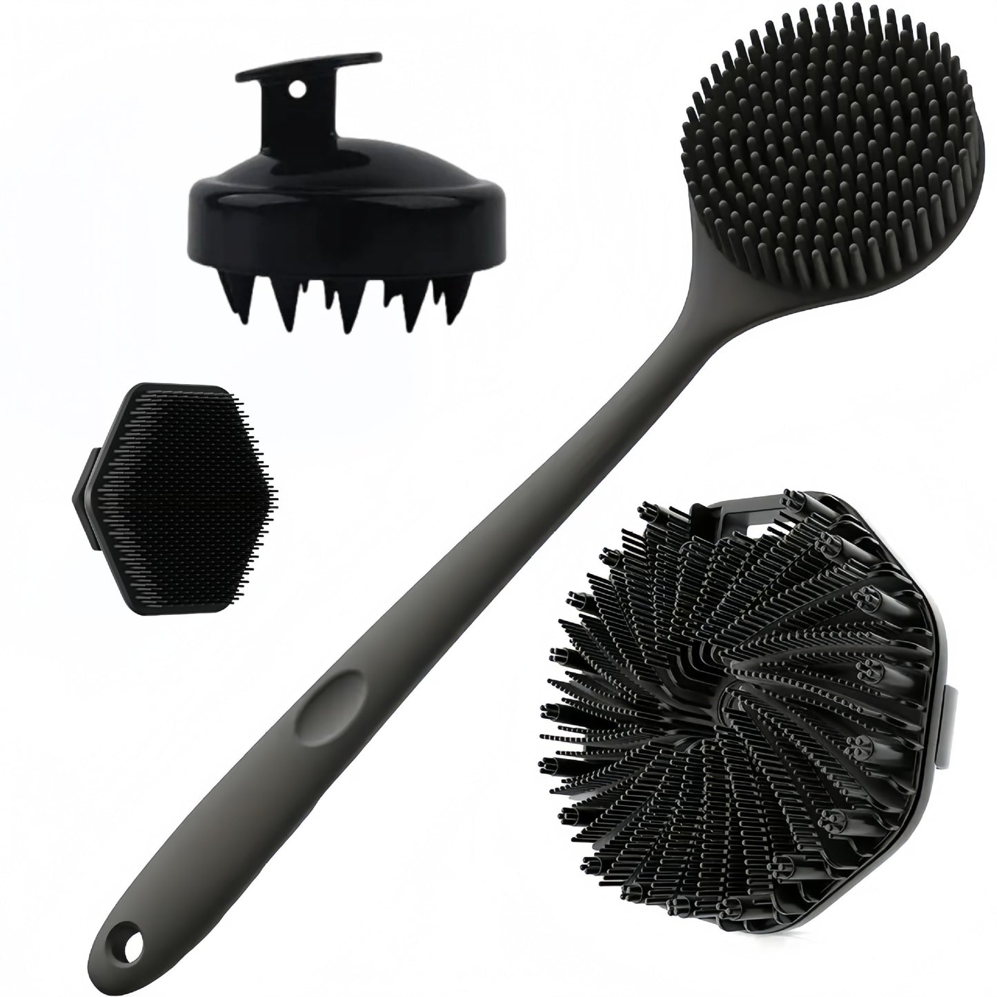 Silicone Bath Brush Four-piece Set Includes A Long-handled Bath A Shower And A Shampoo