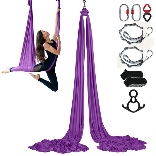 Aerial Yoga Hängematte Set 8 X 2,8 M, Lila Aerial Yoga Swing Air Fliegen, Indoor Aerial Yoga Hammock Swing 1000 Kg Max. Tragfähigkeit, Inkl. Yoga-Socken & Stahlkarabiner & Alu-Drehgelenk