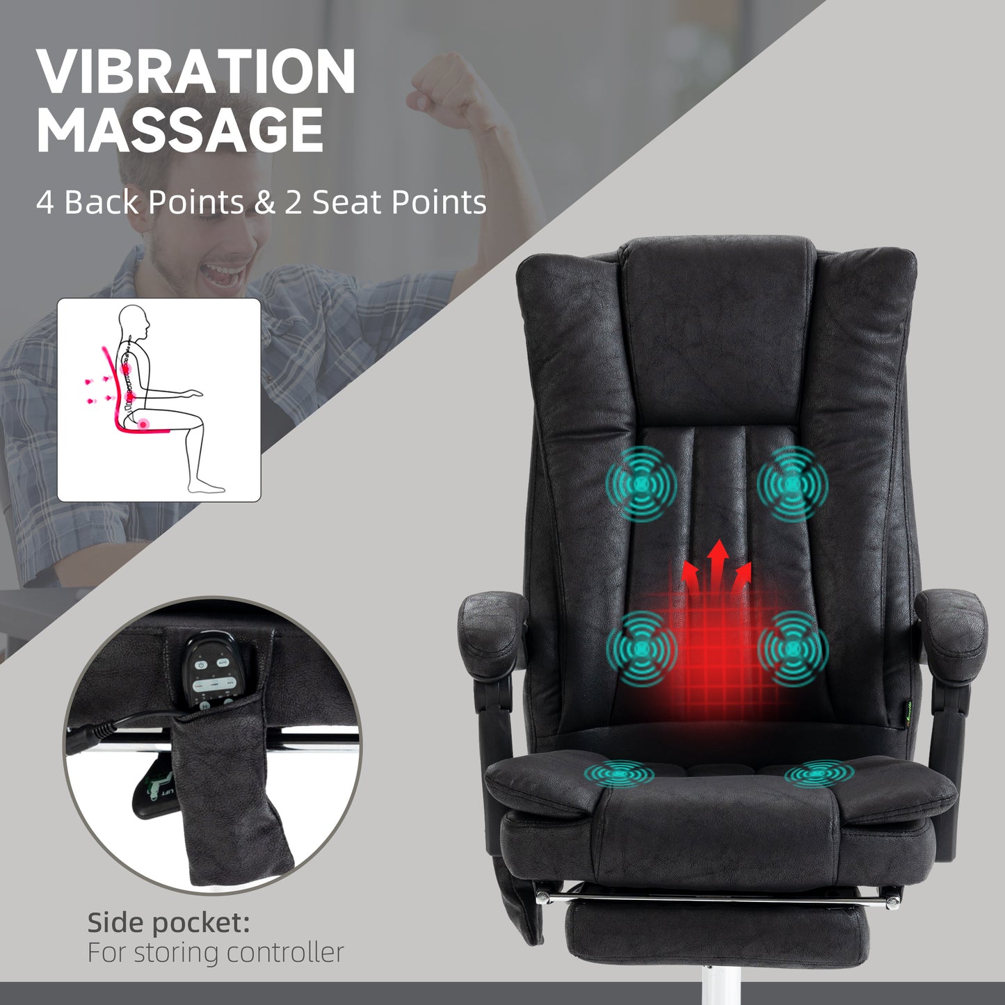 Massage Office Chair, 6 Points and Heat, Reclining Computer Chair with High Back, Adjustable Height and Footrest, Black