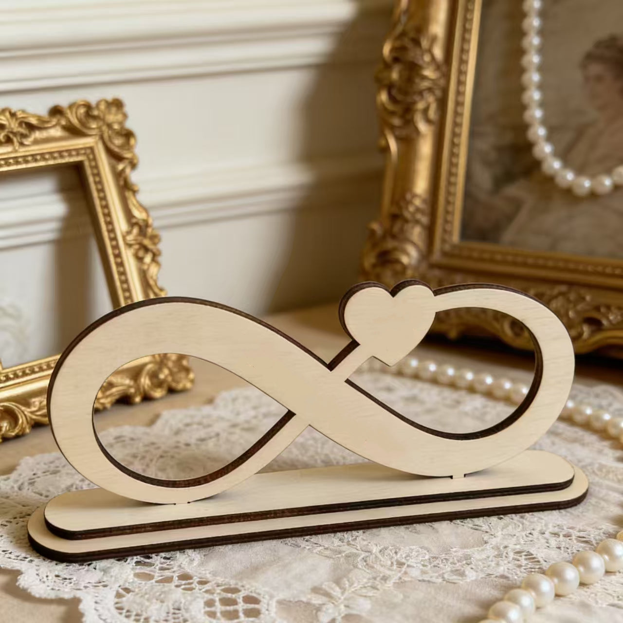 Custom Infinity Symbol Wood Table Sign With Base, Laser Engraved Names & Special Date Heart Wooden Ornament, Personalized Wedding Centerpiece Decor, Unique Anniversary Valentines Engagement Gift For C