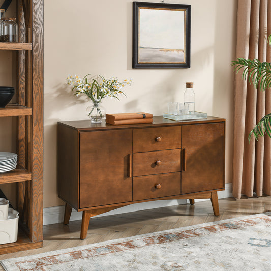 47.3  Mid Century Modern Sideboard Buffet Cabinet With Storage, Storage Cabinet With 2 Doors And 3 Drawers For Kitchen Dining Living Room, Accent Console Table, Walnut