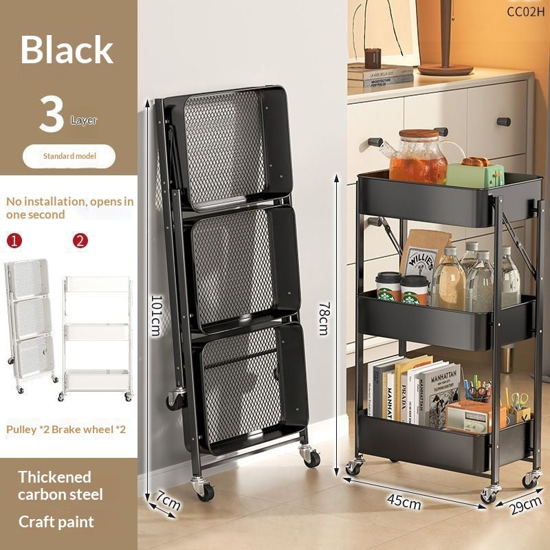 Foldable Storage Cart Kitchen Trolley Rack