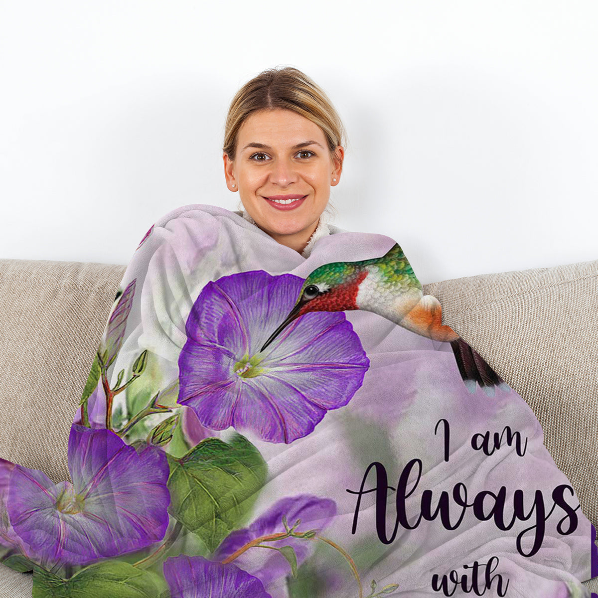 1pc Purple Morning Glory Hummingbird Print Flannel Blanket, Comfortable And Warm Home Throw For Bed, Sofa, Camping, And Multi-Scene Use With Seasonal Versatility