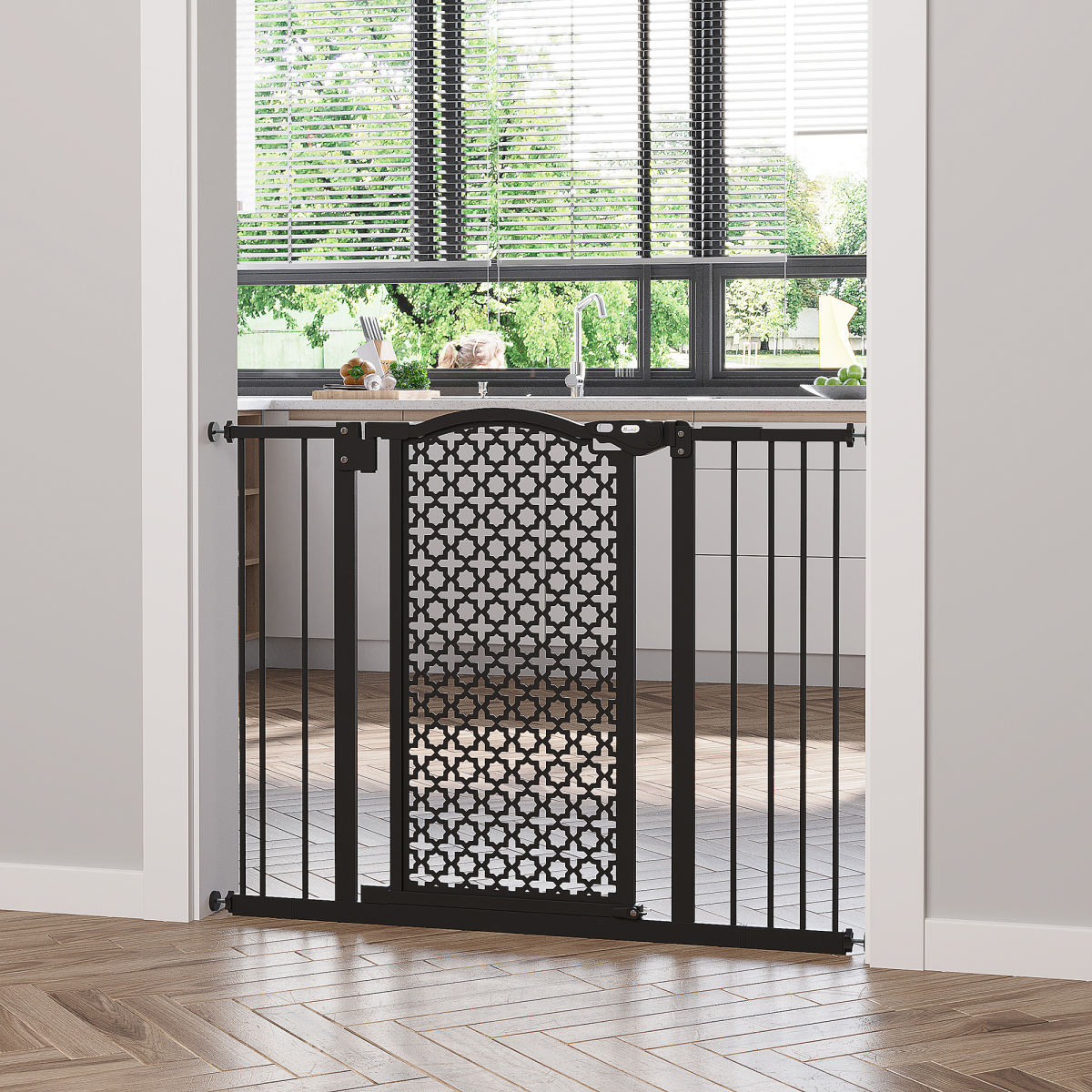 PawHut 74-105cm Pet Safety Gate Stair Barrier, With Auto Close, Double Locking - Black