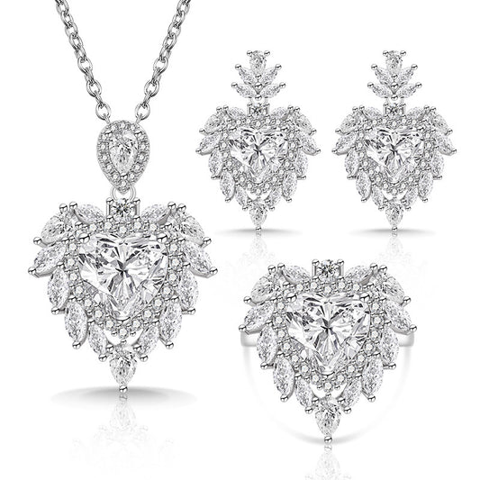 New Trendy Live Stream Hot Selling High End Heart Shaped Zircon Jewelry Set Earrings, Rings, Necklaces  And Pendants