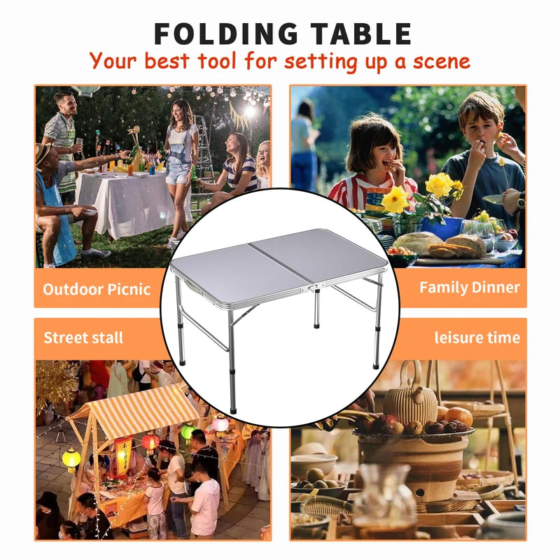 Folding Table Portable Foldable Camping Picnic Table, Extra Strength Aluminium Gardern Tables For Indoor Outdoor Party Dining