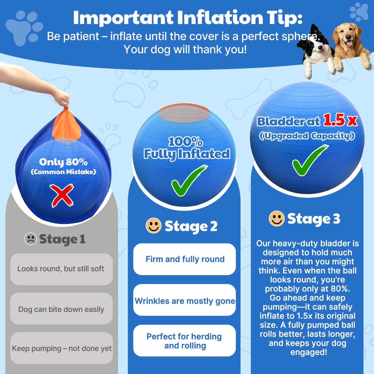 17.7'' Herding Ball For Dogs - Enhanced Chew Resistance & Heavy-Duty Material, Dog Toy Agility Equipment For Australian Shepherds,Collies, Includes 5 Repair Patches