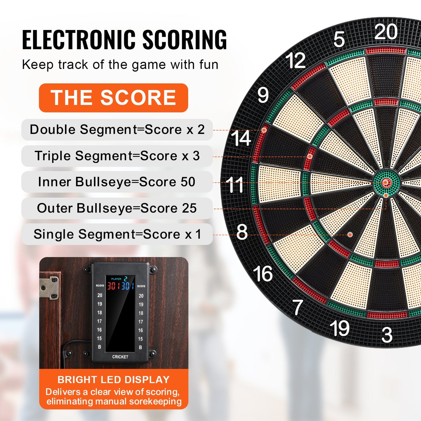 Dartboard And Cabinet Set, Ready-to-Play Bundle Dartboard Cabinet Set, Hideaway Cabinet Features Electronic Scoring, Easy Assembly, Complete With All Accessories, Perfect For Cricket Games